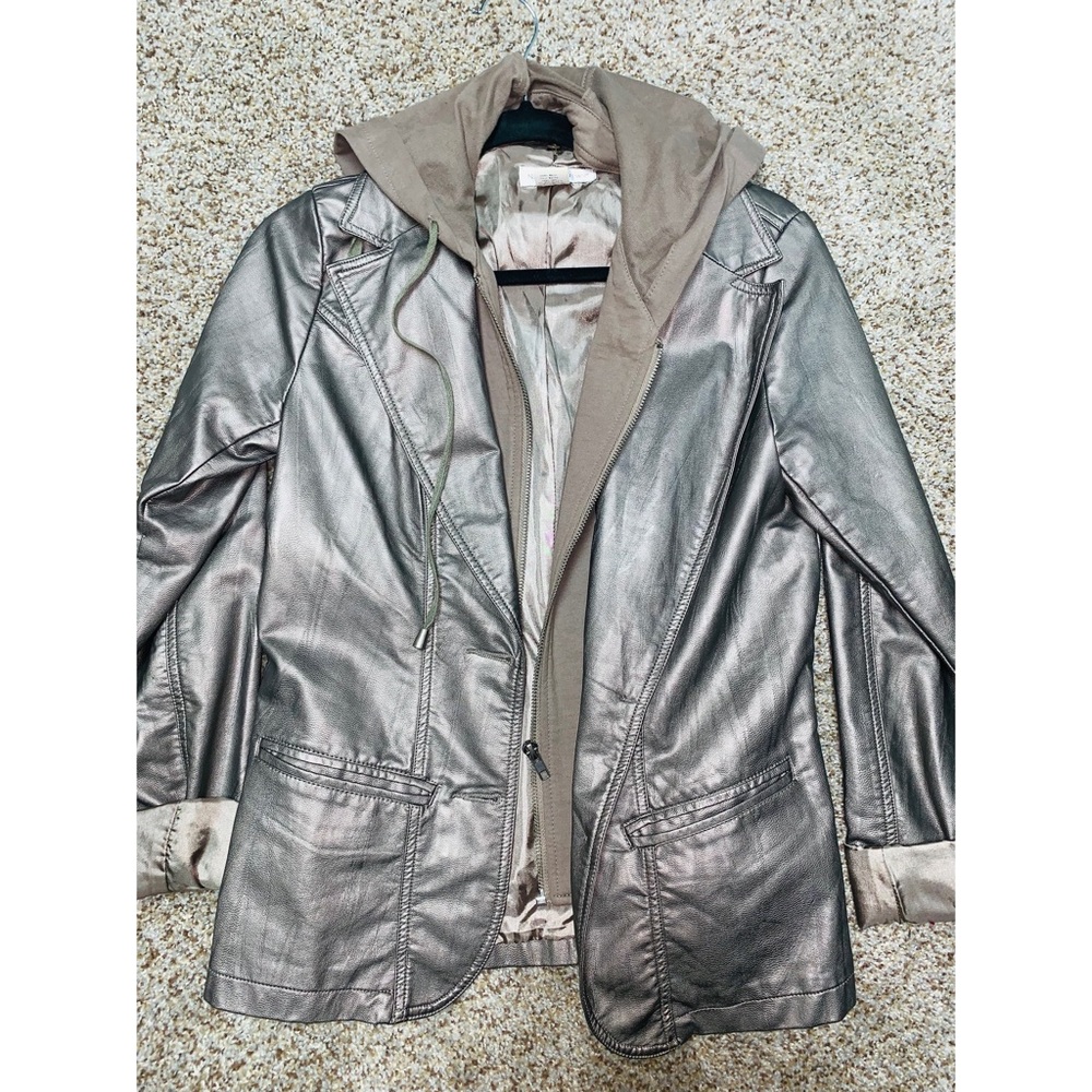 Bronze Metallic Leather Jacket with Hood